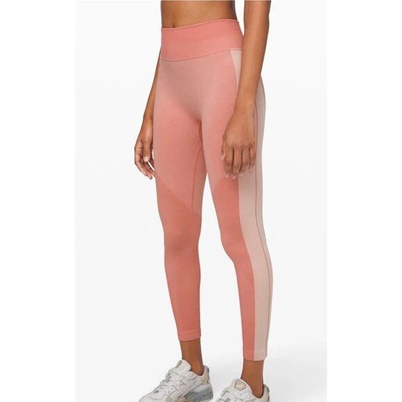 Lululemon Ebb to Train Leggings Tight Abstract Pink Salmon Color 25" Size 4 - Picture 1 of 5